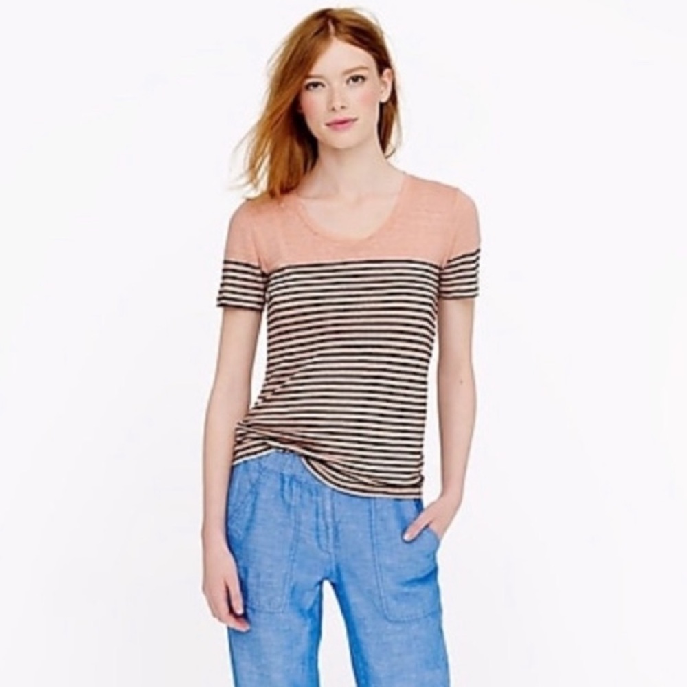 J. Crew Cream and Black Linen Tee